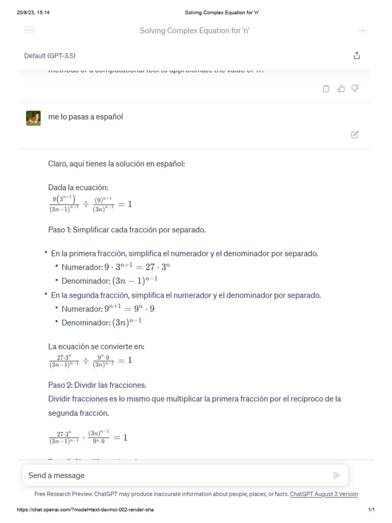 Solving Complex Equation for 'n' | PDF