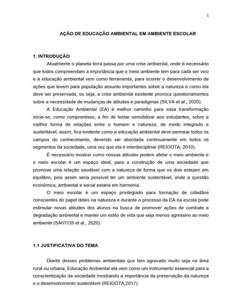 Educação Ambiental no Ambiente Escolar | PDF | Sustentabilidade ...