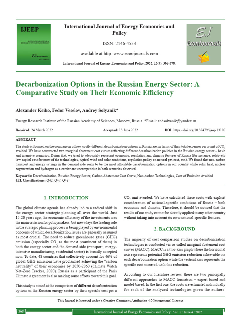 Decarbonization Options in The Russian Energy Sect | PDF | Climate ...