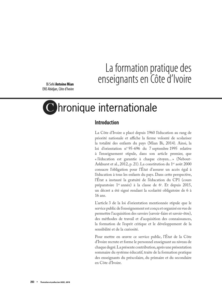 Formation des enseignants en Côte d'Ivoire | PDF | Enseignants ...