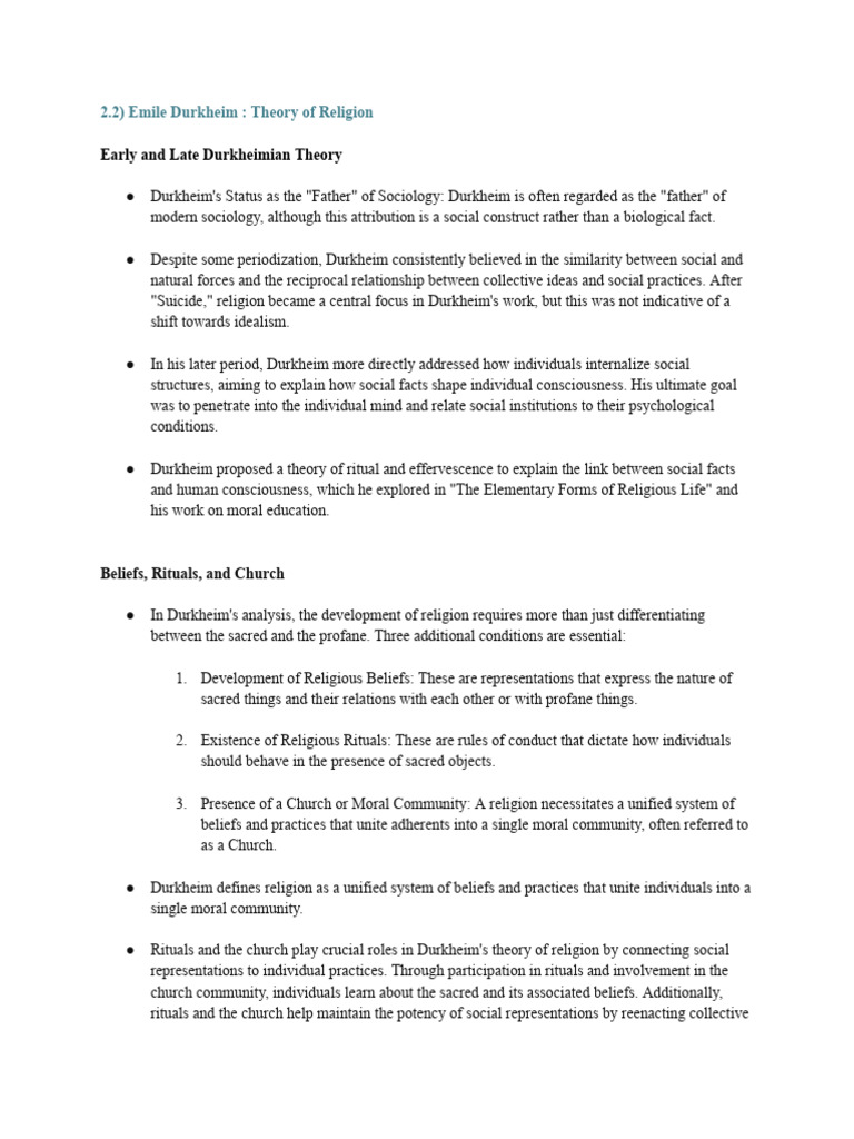 Durkheim's Ritual Theory and Religion | PDF | Émile Durkheim | Social ...