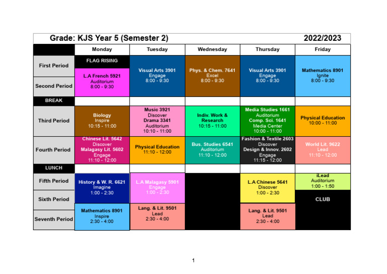 KJS Year 5 Semester 2 Schedule | PDF