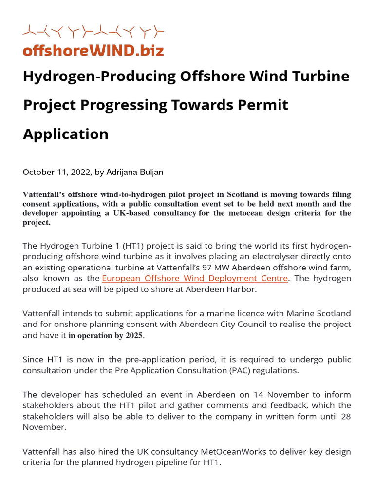2022 OFFSHORE WIND Hydrogen-Producing Offshore Wind Turbine Project ...