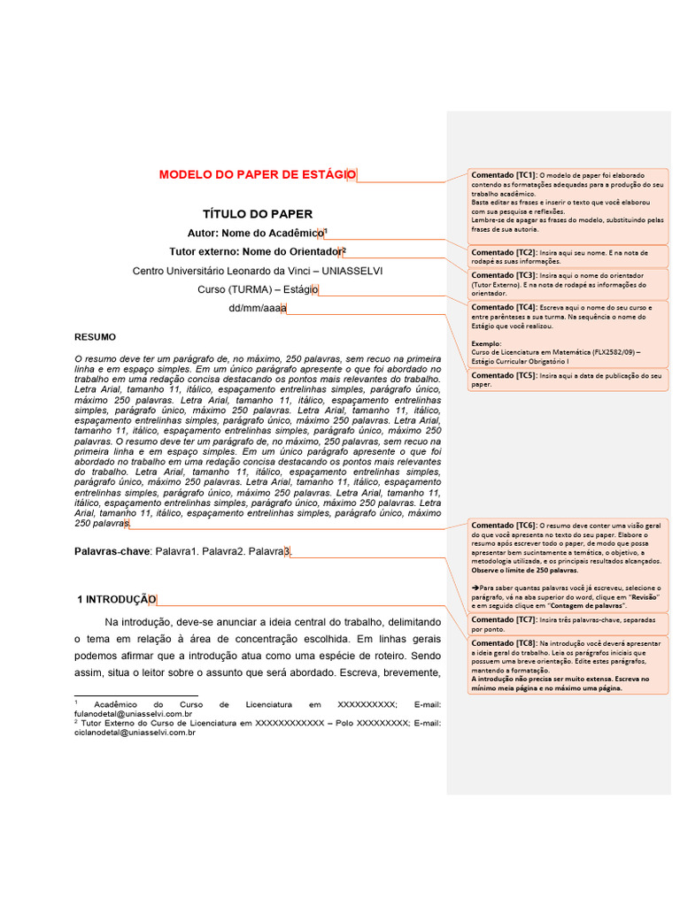 Modelo de Paper de Estágio Acadêmico | PDF | Abstract (resumo) | Citação