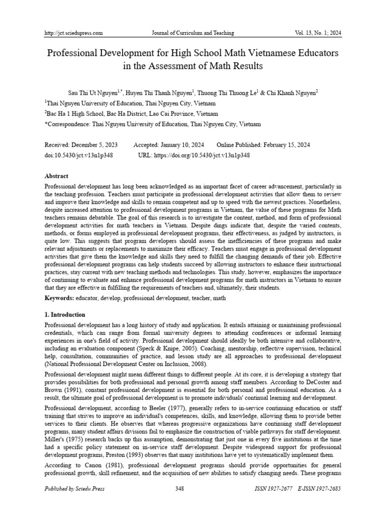 Professional Development For High School Math Viet PDF Teachers