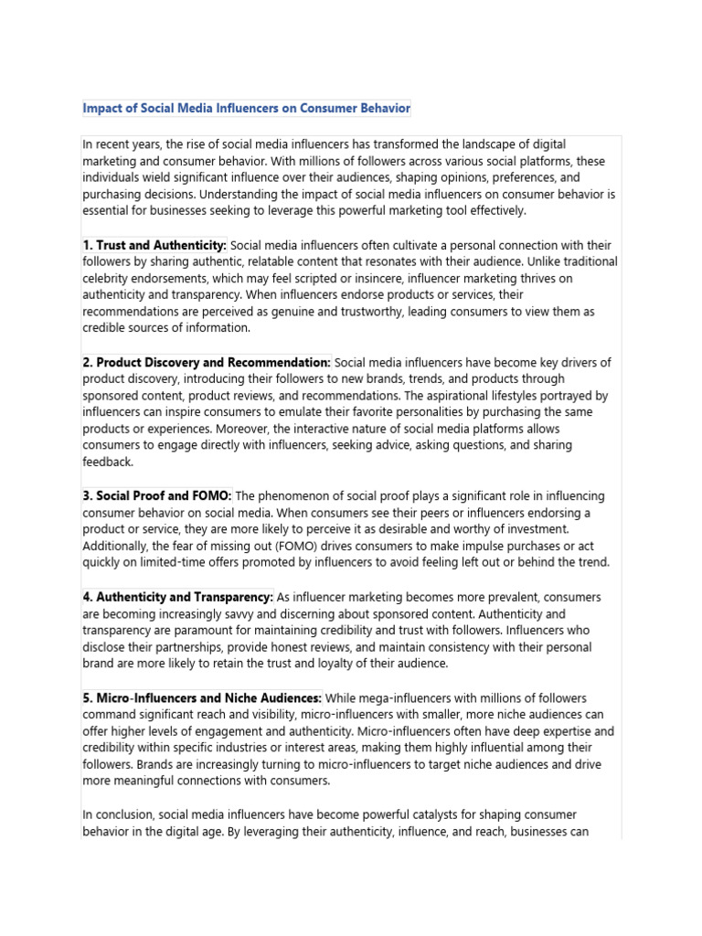 Social Media Influencers' Impact on Consumers | PDF | Consumer ...