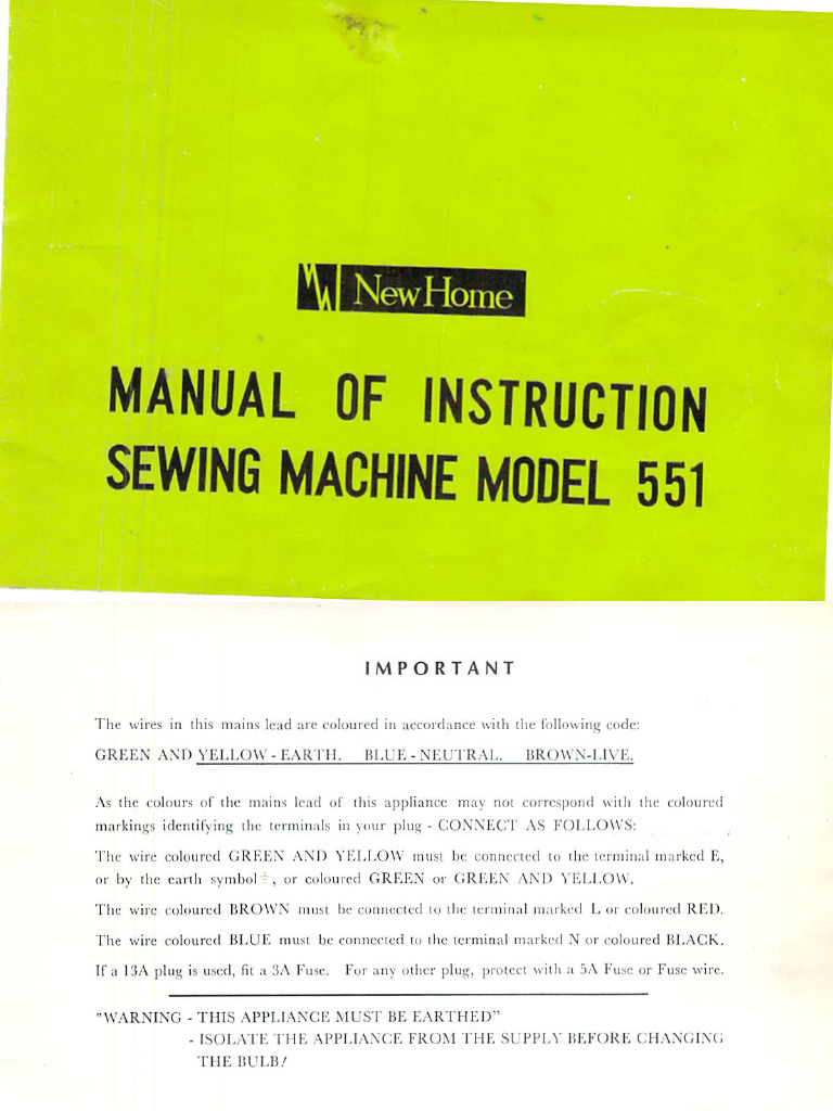 New Home 551 Sewing Machine Instruction Manual PDF