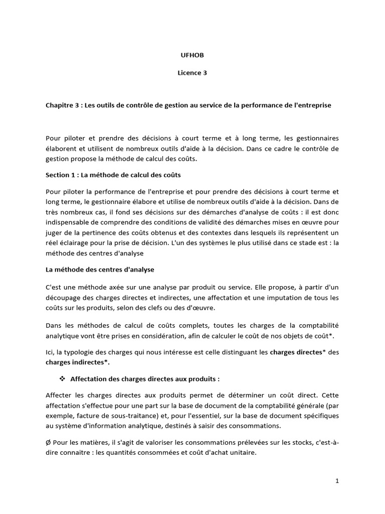 Outils de contrôle de gestion et performance | PDF
