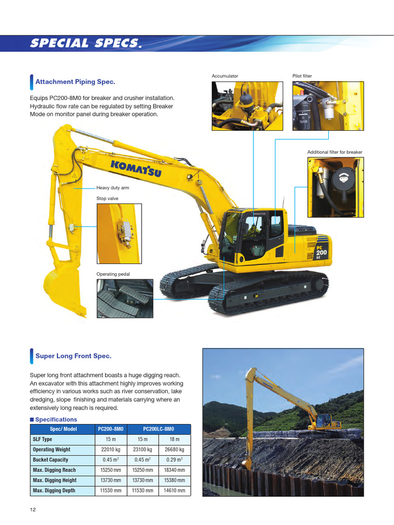 Komatsu PC200-8M0 Excavator Specs | PDF | Logging | Manufactured Goods