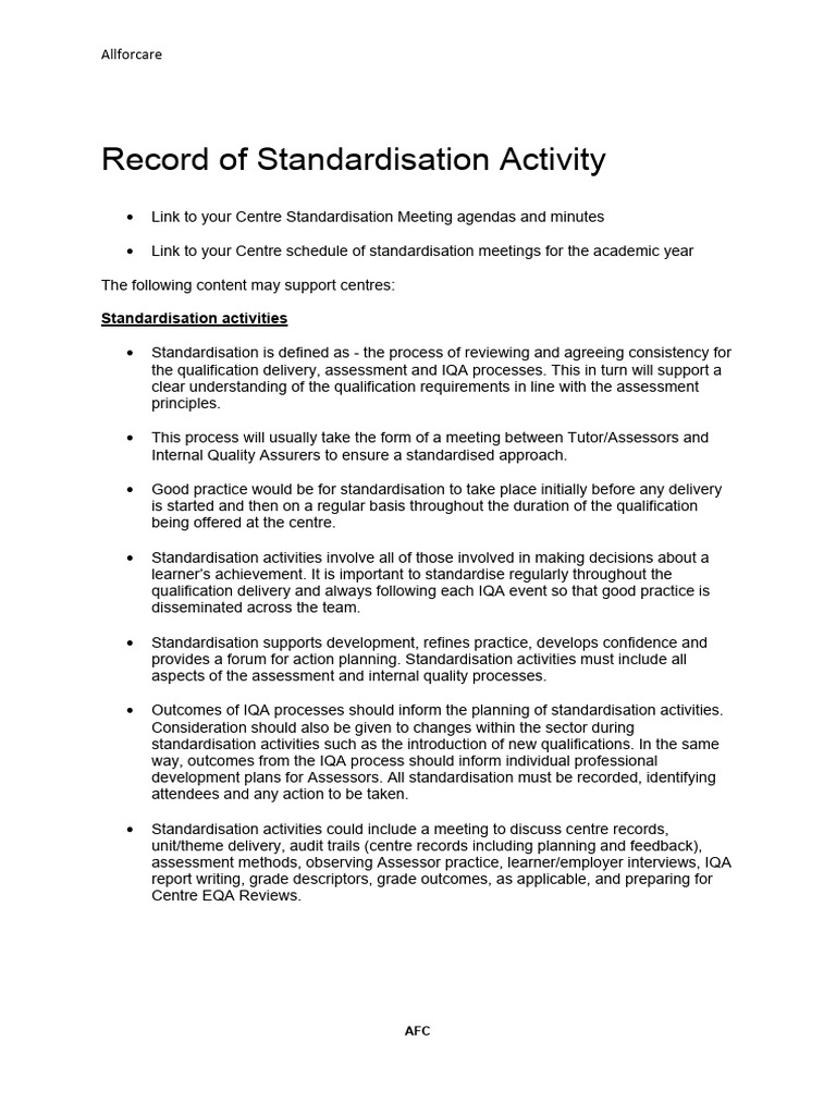 Section Three 3.8 Record of Standardisation Activity | PDF ...