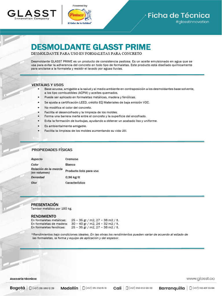 Desmoldante Glasst Prime para Concreto | PDF | Hormigón | Materiales