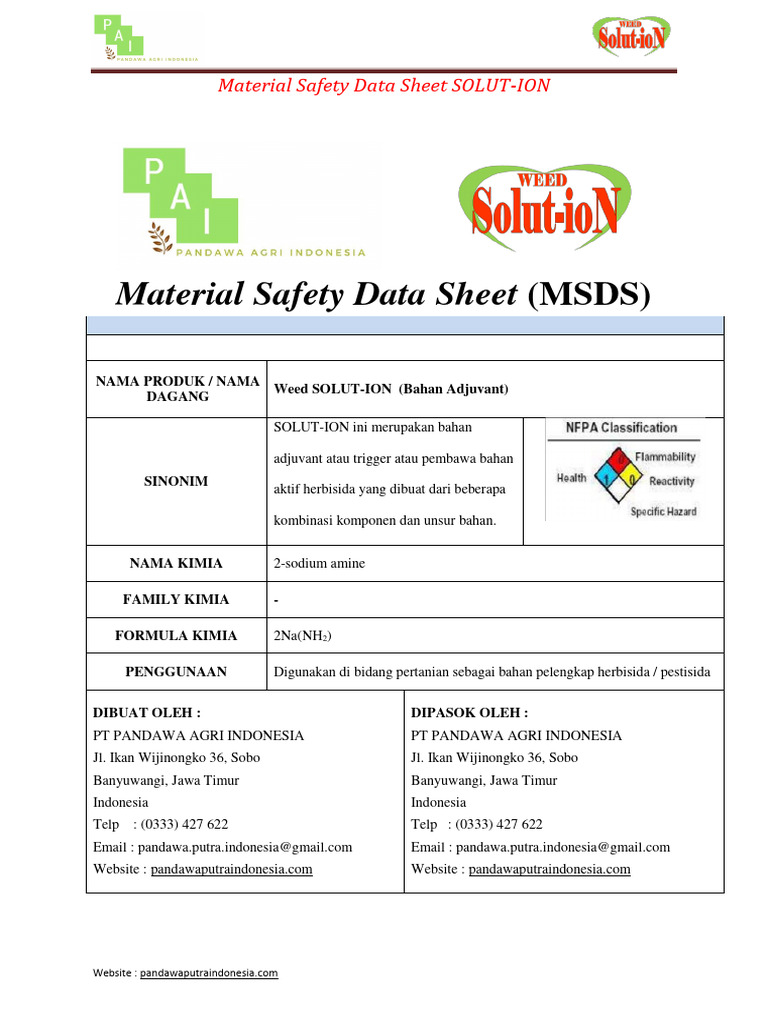 Contoh MSDS untuk Produk SOLUT-ION | PDF