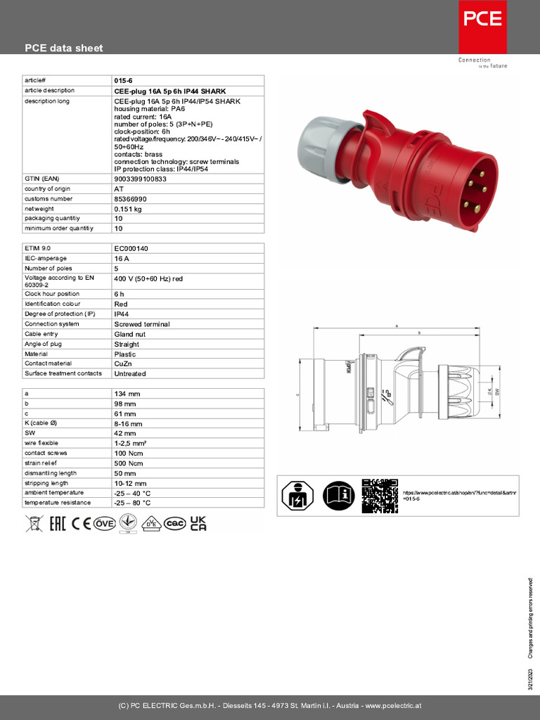 Industrial CEE-Plug Specifications | PDF | Ac Power Plugs And Sockets ...