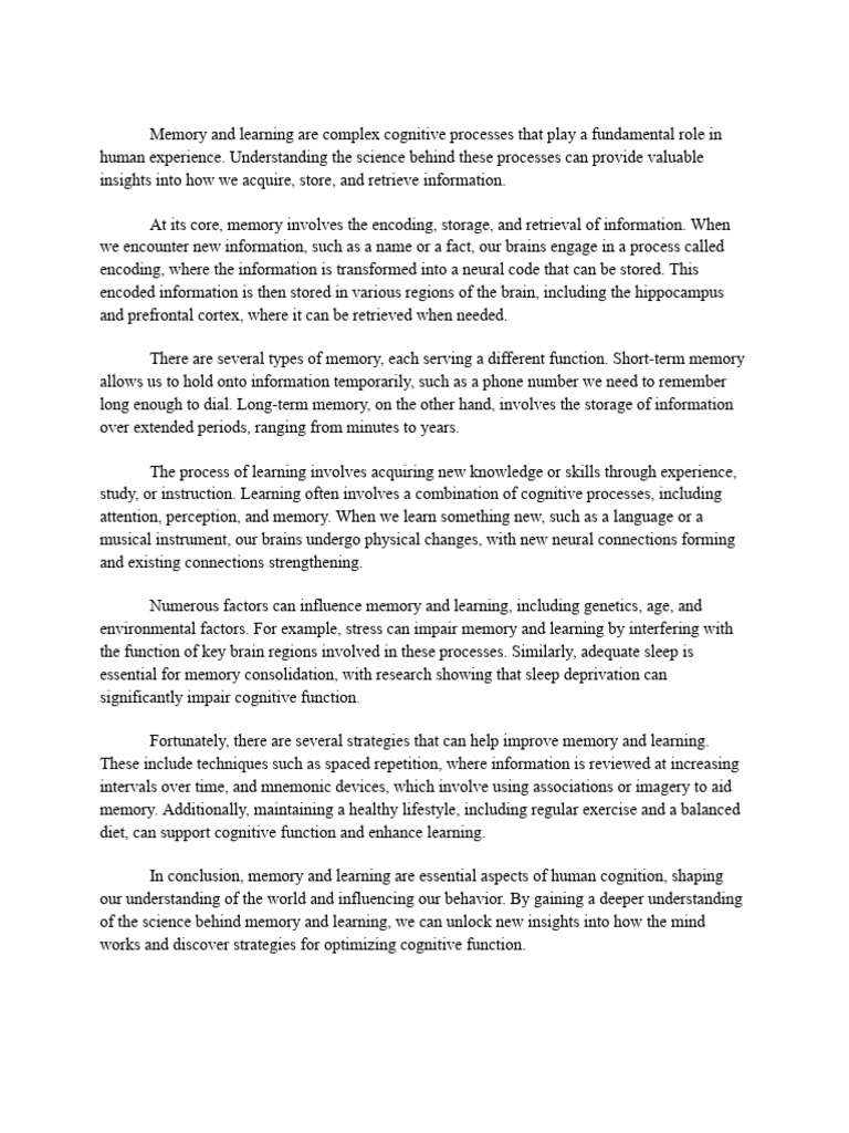 The Science Behind Memory and Learning | PDF | Memory | Learning