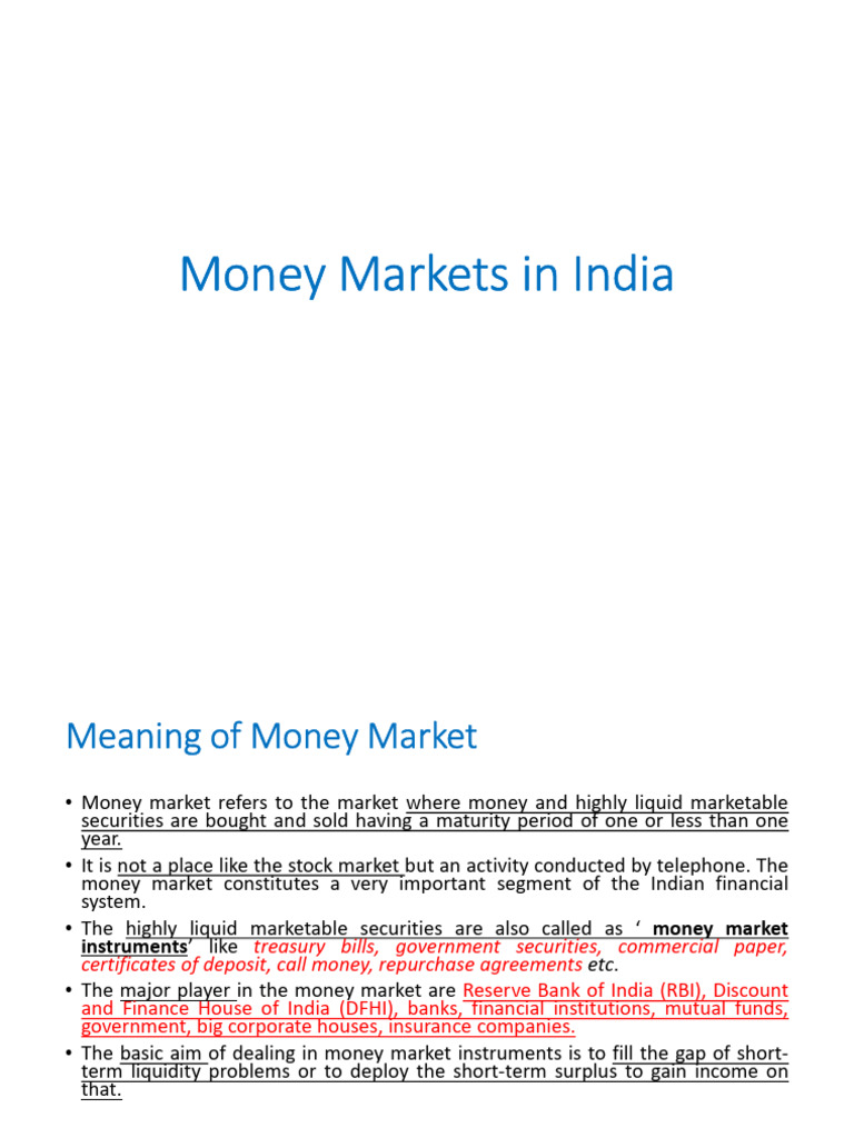 Money Markets in India | PDF | Repurchase Agreement | Financial Markets