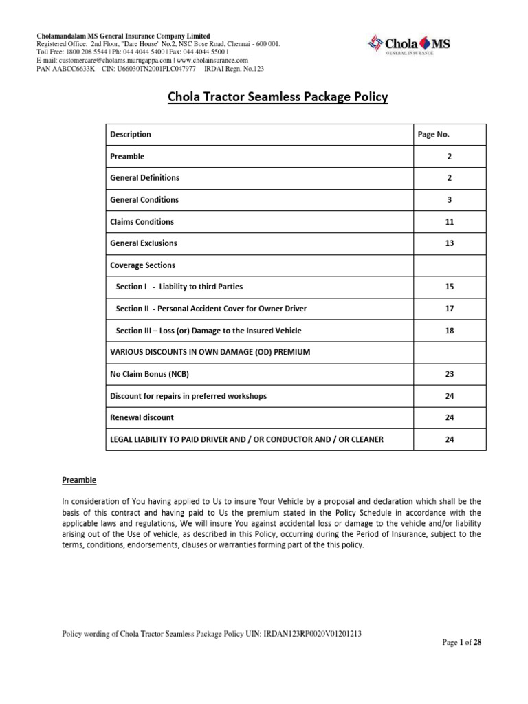 07 Policy WordingChola Tractor Seamless Package Policy Download Free