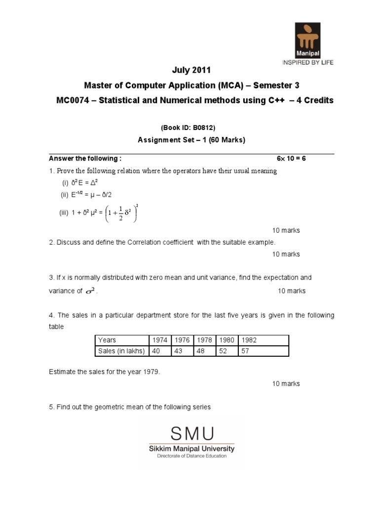 July 2011 Master of Computer Application (MCA) - Semester 3 MC0074 ...