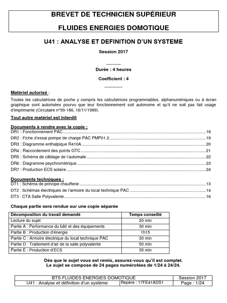 U41 : Analyse système BTS FED 2025 | PDF | Pompe à chaleur | Chaudière