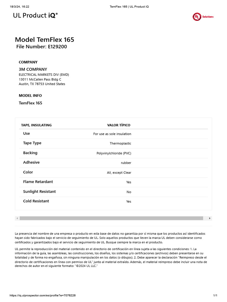 Cinta Aislante TemFlex 165 de 3M | PDF
