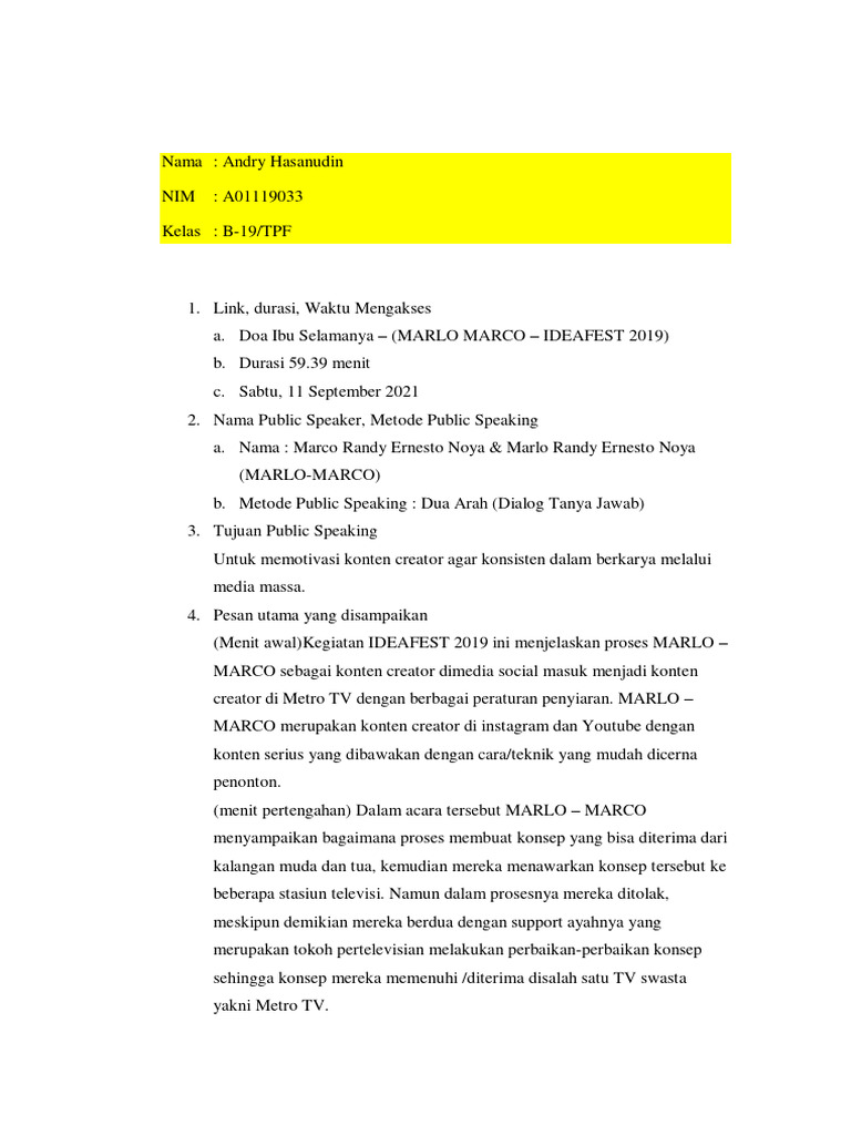 Teknik Public Speaking MARLO-MARCO | PDF | Kajian Bahasa Asing | Seni