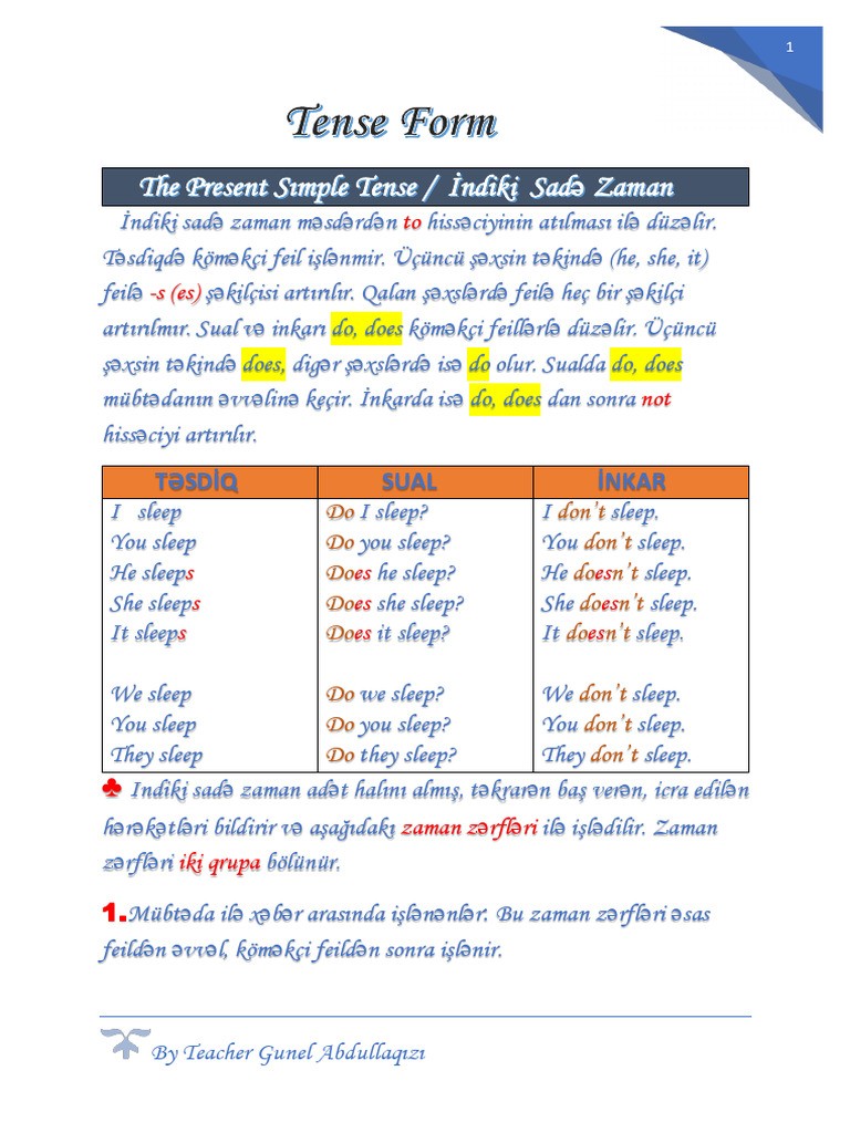 Tense Form | PDF