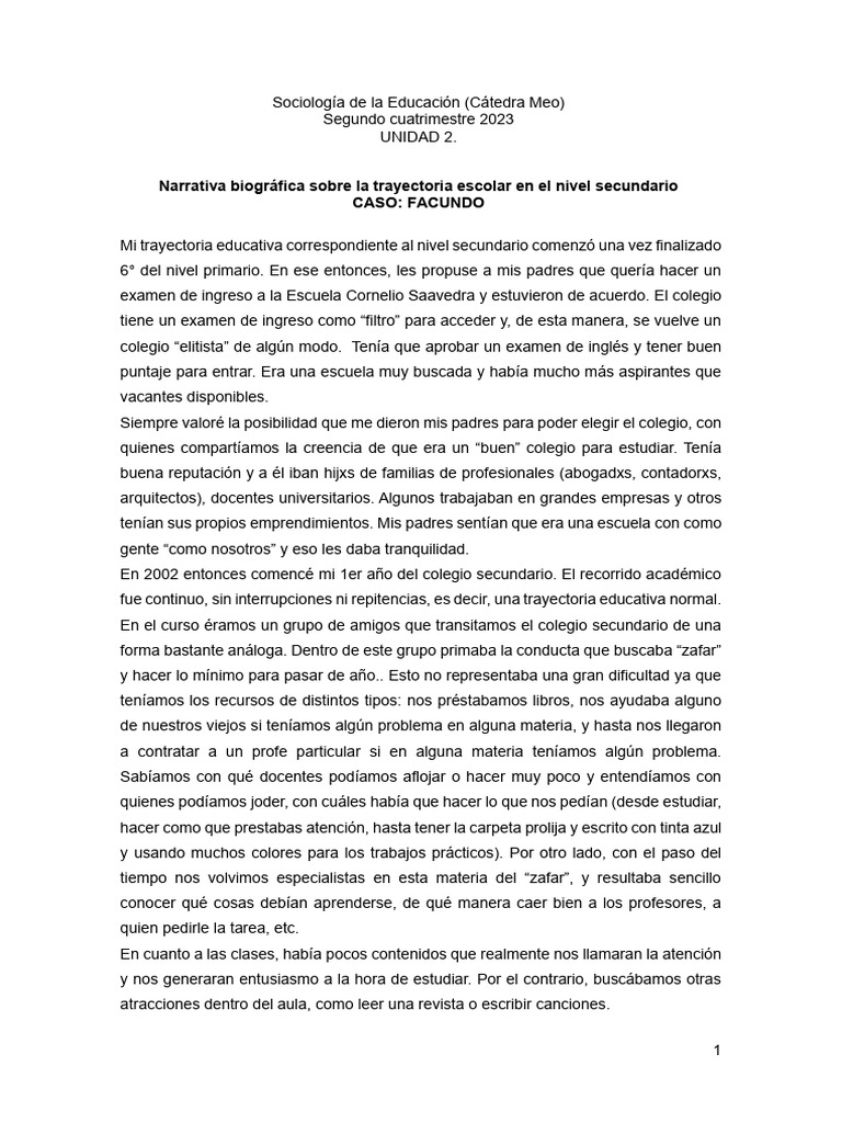 Trayectoria escolar de Facundo en secundaria | PDF | Escuelas