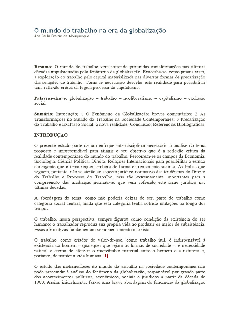 O Mundo Do Trabalho Na Era Da Globalização | PDF | Sociologia | Capitalismo