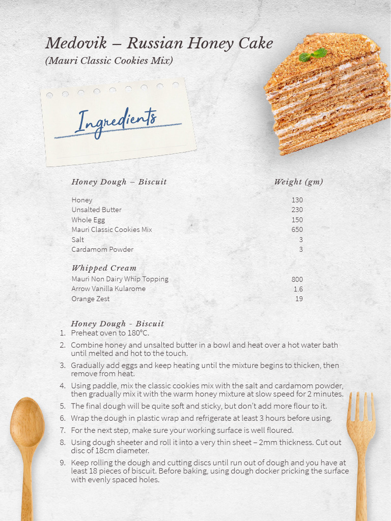 Medovik Russian Honey Cake PDF Cakes Biscuit