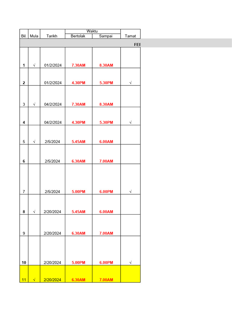 Jadual Perjalanan PULAPEM Rengit | PDF