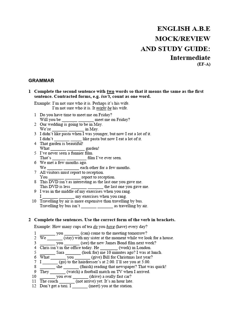 Intermediate English Grammar Study Guide | PDF | Language Arts & Discipline