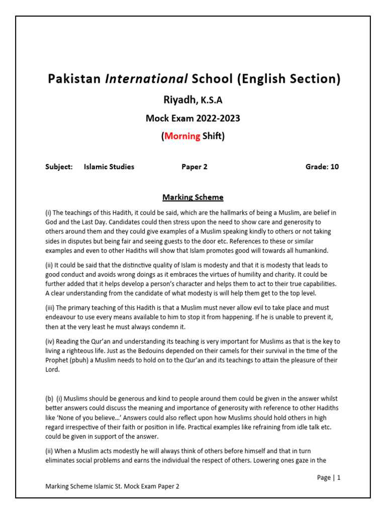 Marking Scheme Mock Exam Paper 2 Ms Pdf Prophets And Messengers In