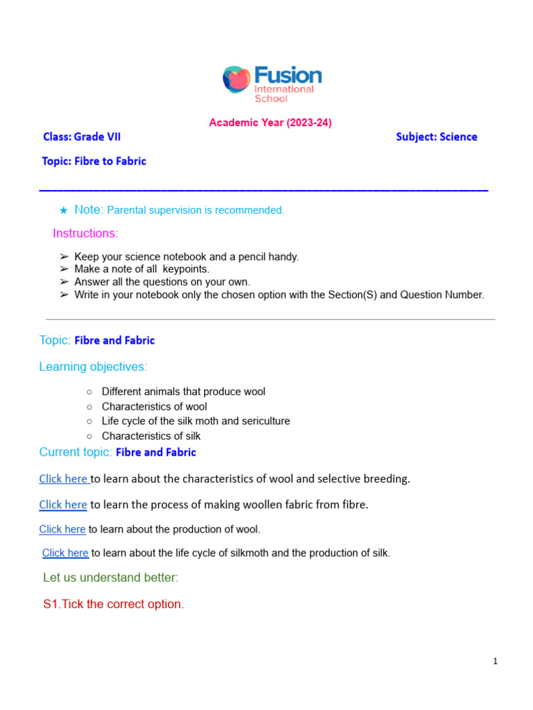 Grade-7 Science Chapter - 3 Fusion | PDF | Wool | Silk