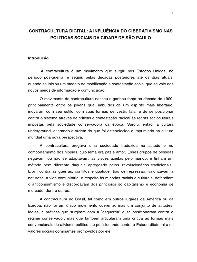 Ciberativismo e Transformação Social | PDF | Contracultura | Sociologia