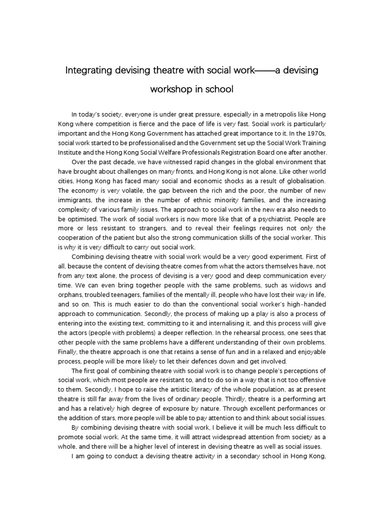 Kong Ming《Integrating devising theatre with social work - a devising ...