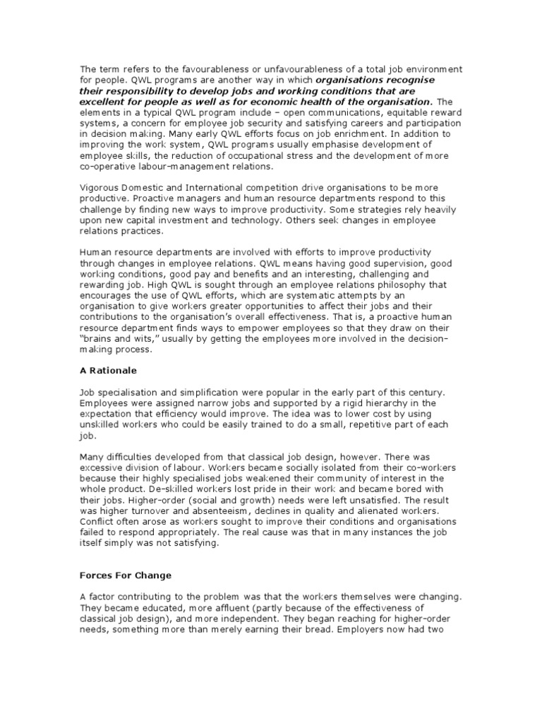 Their Responsibility To Develop Jobs and Working Conditions That Are ...