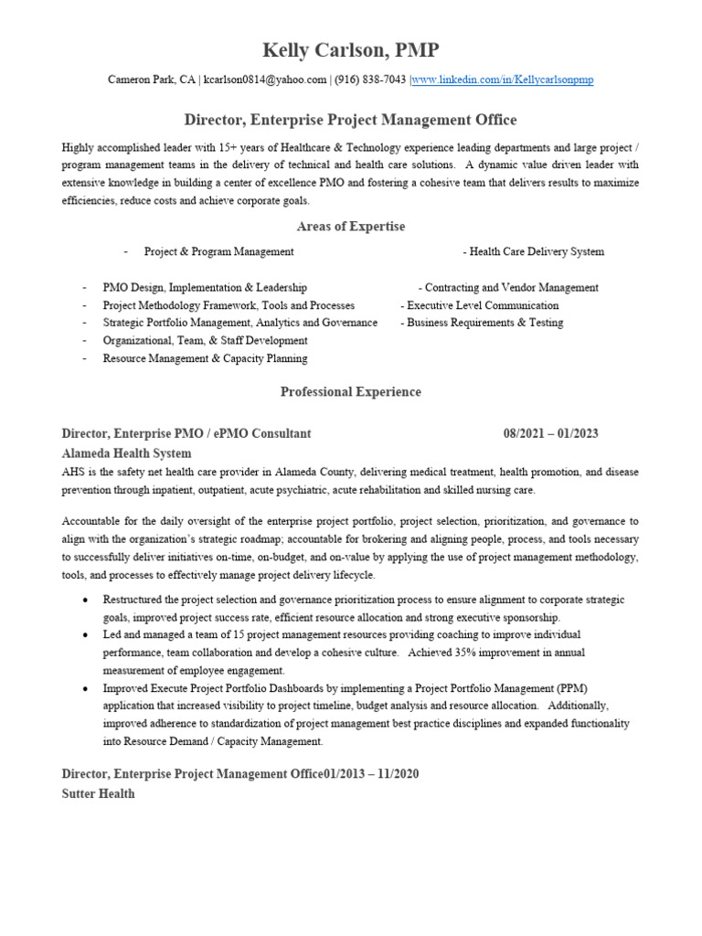 Director of Enterprise PMO Resume | PDF | Project Management ...
