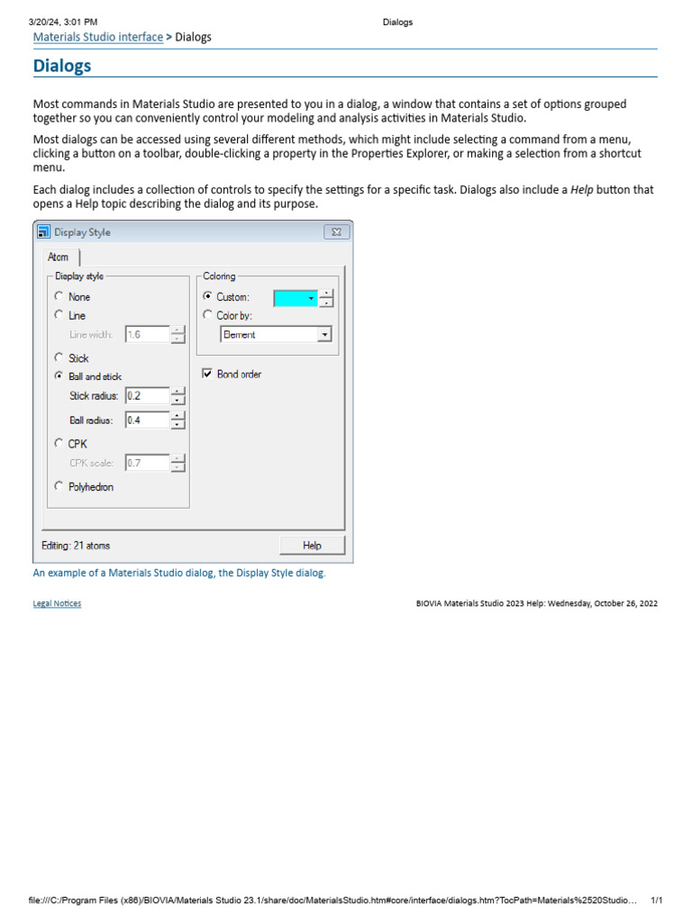 Materials Studio 2023 Online Help - Dialogs | PDF