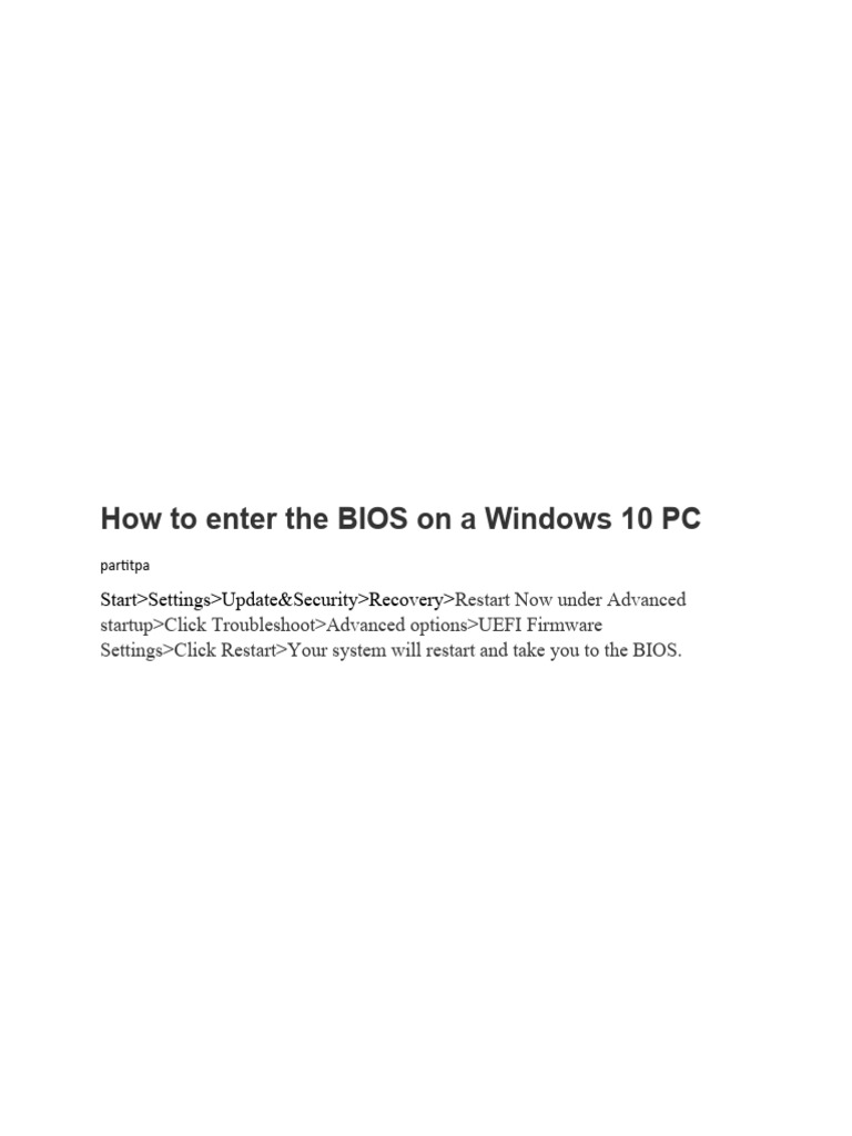 Accessing BIOS on Windows 10 PC | PDF