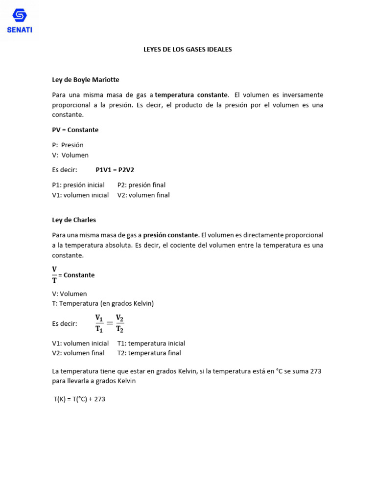 Separata LEYES DE LOS GASES IDEALES | PDF | Gases | Mole (Unidad)