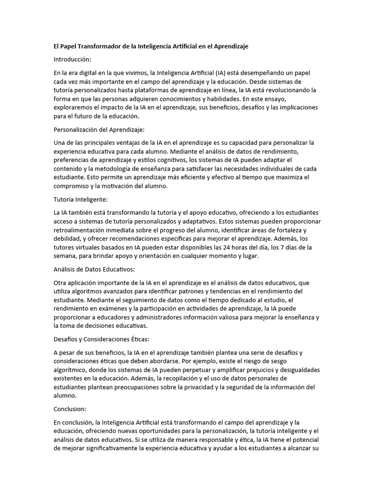 IA y su Impacto en el Aprendizaje Educativo | PDF | Inteligencia ...