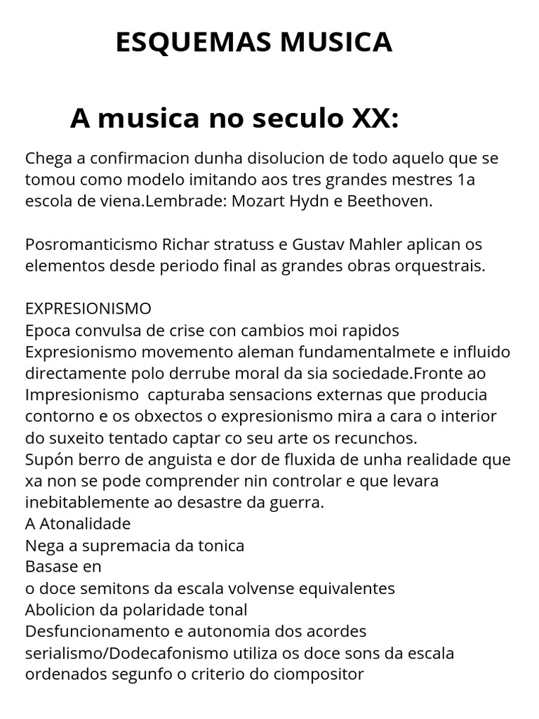 ESQUEMAS MUSICA A musica no seculo XX | PDF