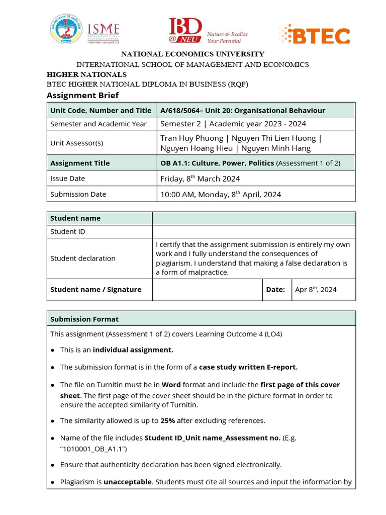 OB - Assignment Brief 1.1 - New Form - Approved 1.3.24 | PDF | Goal ...