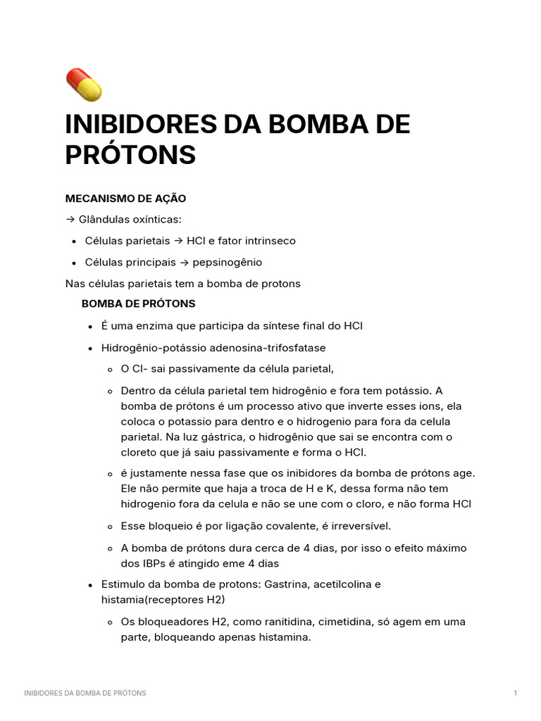 Inibidores da Bomba de Prótons: Mecanismos e Indicações | PDF ...