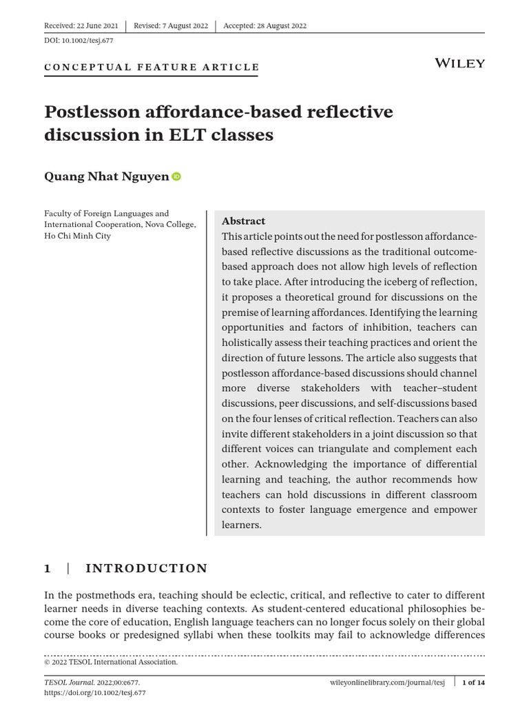 Postlesson Reflective Discussions in ELT | PDF | Learning | Teachers