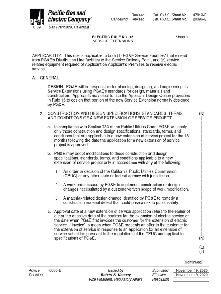 PG&E Electric Rule 16: Service Extensions | PDF | Pacific Gas And ...