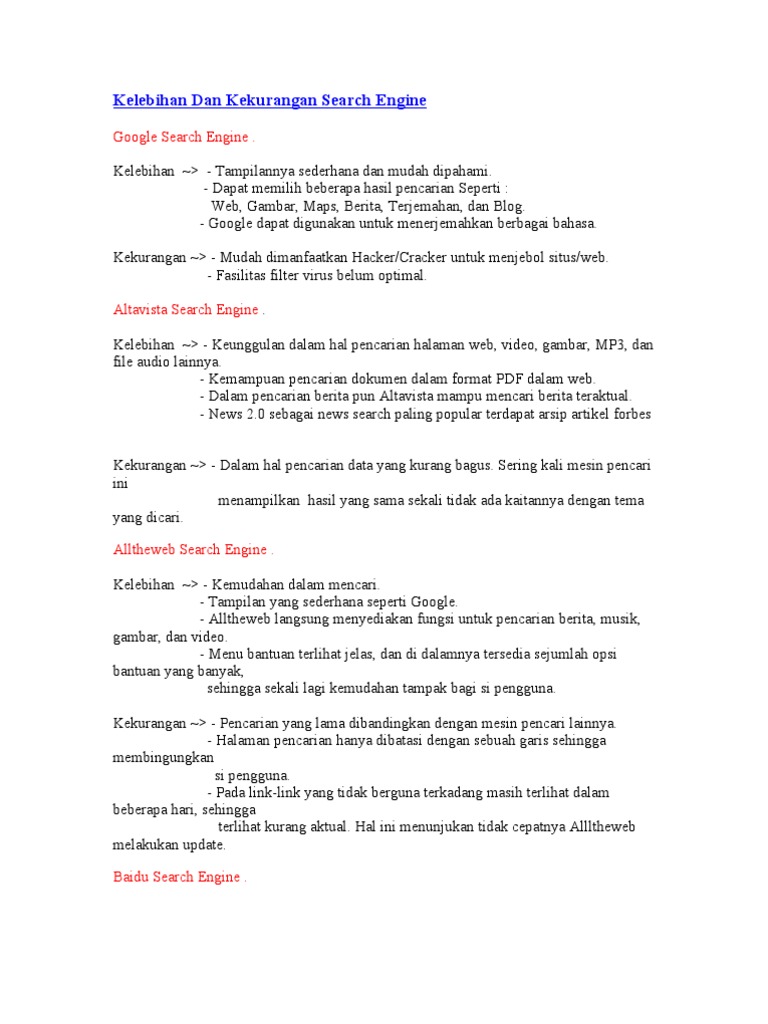 Kelebihan Dan Kekurangan Search Engine Pdf