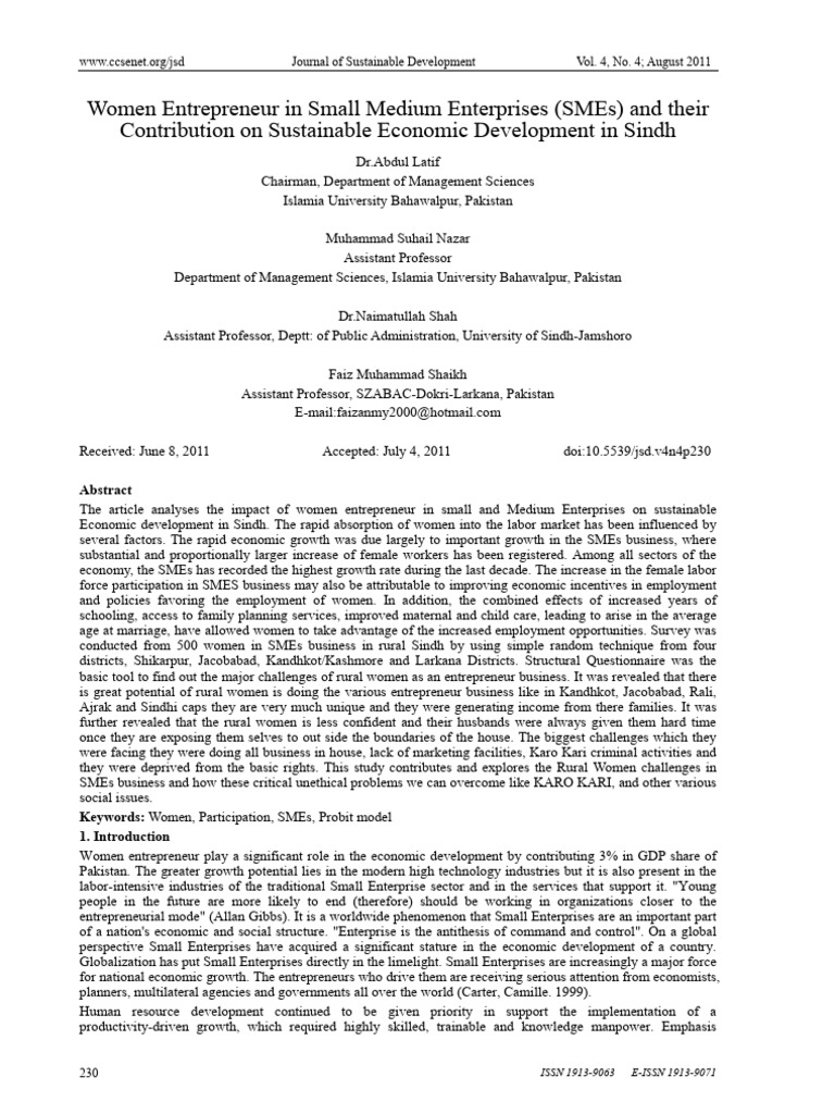 Women Entrepreneurs in Sindh SMEs | PDF | Labour Economics | Small And ...