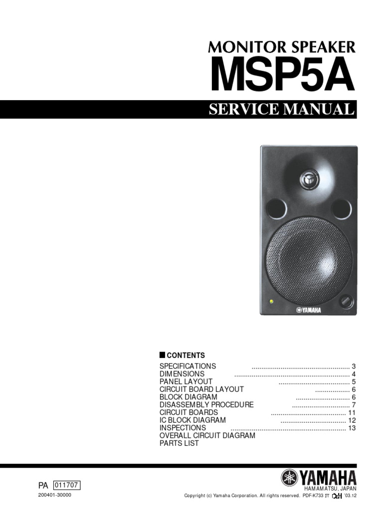 Yamaha MSP5A Powered Monitor Service Manual | PDF