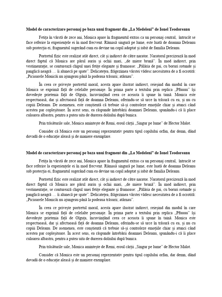 Model de Caracterizare Personaj Monica | PDF