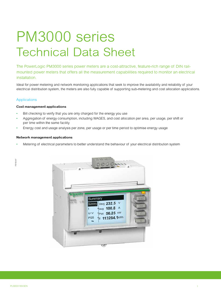 PowerLogic PM3000 Series Overview | PDF | Ac Power | Power (Physics)